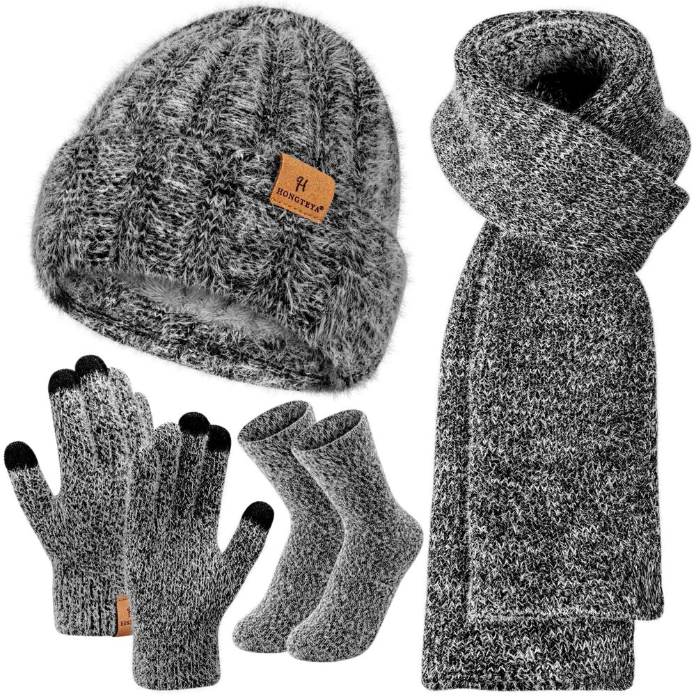 9800 Winter Warm Knit Beanie Hat Gloves Sock Long Neck Scarf Set